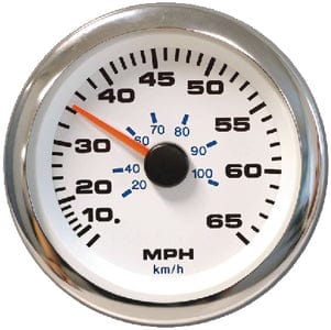 Sierra 62546P White Premier Pro Series 3" Stainless Steel Pitot Type 10-65 MPH Dial Range Speedometer Gauge Kit with "G" Sender Code