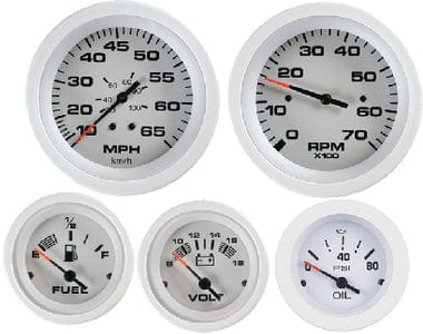 Sierra 68387P Arctic Series White Outboard 4 Set with Tachometer: Speedometer: Voltmeter & Fuel Gauges