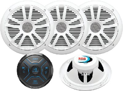 Boss Audio MG250W64 Bluetooth<sup>®</sup> Gauge Receiver Package w/ 4ea 6.5" Marine Speakers