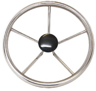SeaDog 230115 15" 6-Spoke Stainless Steering Wheel w/Plastic Center Cap: 10° Dish