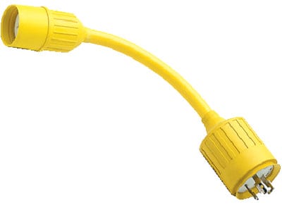 Hubbell HBL105 Yellow Watertight 15A/20A 125V Straight Blade Female to 30A 125V Locking Plug Male Adapter