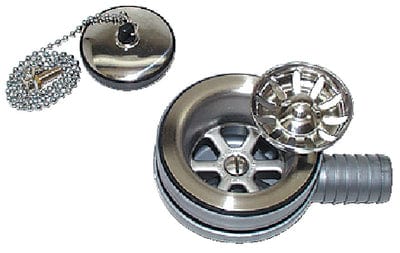 Scandvik 10308 Sink Drain With Basket and Stopper Fits 2-1/16" Drain Hole With a 1" Hose Barb Outlet