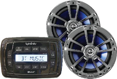 Infinity INFMPK250 AM/FM/USB Bluetooth Multimedia Receiver & 225 Watt 2-Way Marine Waterproof Speakers Stereo Package
