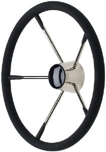 Seachoice 5 Spoke 15" Stainless Steel Destroyer Steering Wheel With Permanent Foam Grip & Black Center Cap