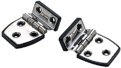 SeaChoice 50-34471 (2) 2-1/4" x 1-1/2" Polished Stainless Steel Offset Short Side Hinges with Black Nylon Base Plate