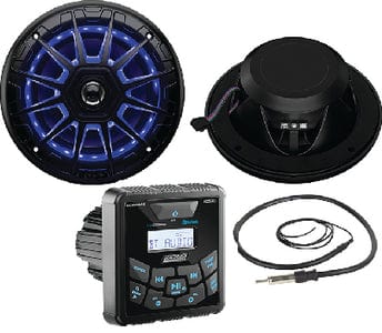 Seachoice 72103 Bluetooth In-Dash Marine Gauge Digital Media  AM/FM RECEIVER / 6-1/2" Marine LED Speakers/Marine Antenna Package
