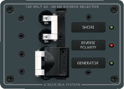 Blue Sea Systems Traditional Metal Circuit Breaker Panel - 120V AC Toggle Source Selector