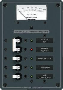Blue Sea Systems 8043 Traditional Metal Circuit Breaker Panel - AC Main + 3 Positions: AC Voltmeter
