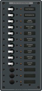 Blue Sea Systems 8376<BR> Traditional Metal DC Circuit Breaker Panel - 13 Positions