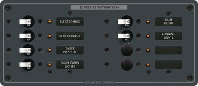 Blue Sea Systems 8385<BR> Traditional Metal DC Circuit Breaker Panel - 8 Positions