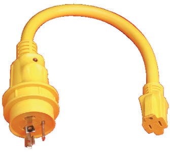 Marinco Standard Pigtail Adapter Dock Side Male 30A 125V Locking to Boat Side Female 15A 125V Straight Blade