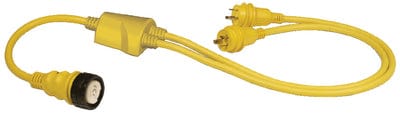 Marinco RY504-2-30 Reverse "Y" Adapter Dock Side Male 2-30A 125V Locking to Boat Side Female 50A 125/250V With Sealing Collar System