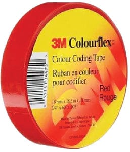 3M Colourflex™ Coloured Vinyl Electrical Tape: 18mm x 18.3m: Red: 40/case
