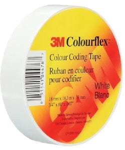 3M Colourflex™ Coloured Vinyl Electrical Tape: 18mm x 18.3m: White: 40/case