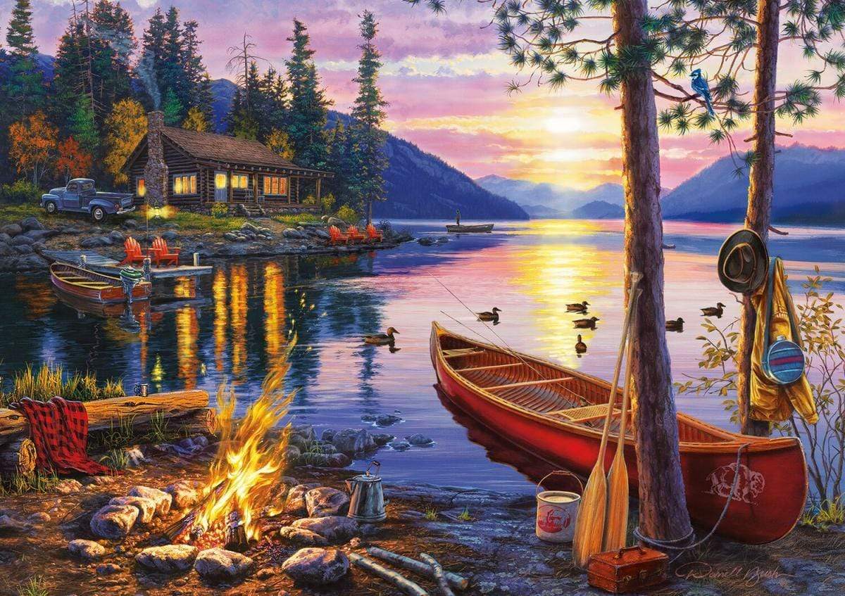 Classic Wooden Boat Accessories for Sale - CLASSIC BOAT JIGSAW PUZZLE - CANOE LAKE - By Darrell Bush - 300 PCS