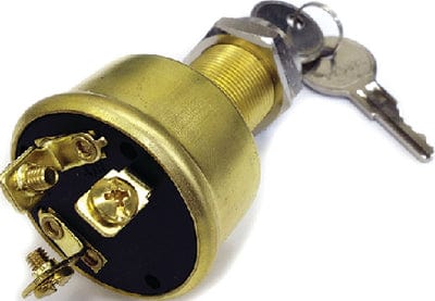 Sierra Conventional 3 Position 1 1/8" Brass 3 Screw Terminal 12V 15 Amp Ignition Starter Switch