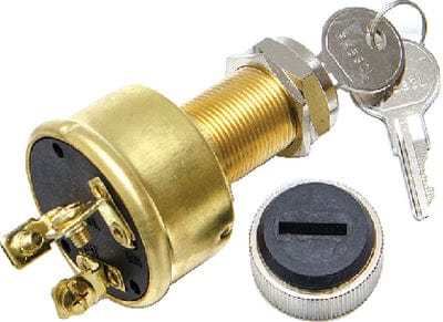 Sierra Conventional 3 Position 1 1/8" Brass 3 Screw Terminal 12V 15 Amp Ignition Starter Switch