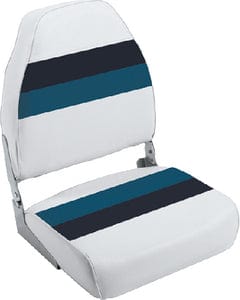 Wise 8WD5901008 Deluxe Pontoon Furniture: High Back Fold Down Seat: White/Navy/Blue