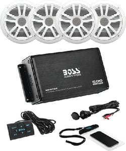 Boss Audio ASK904B64 Weatherproof Amplifier & 6.5" Speaker Package: White Speakers