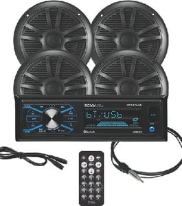 Boss Audio MCBK634B64 Bluetooth Weatherproof Marine Receiver Package w/ 2 pairs of 6.5" Speakers: Black