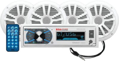 Boss Audio MCK632WB64 Single-DIN AM/FM Receiver w/ 2 Pair 6.5" Marine Speakers & Antenna: White