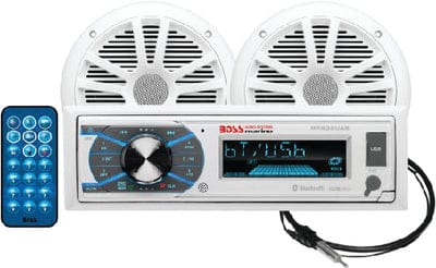 Boss Audio MCK632WB6 Single-Din AM/FM Receiver w/ 6.5" Marine Speakers/ Antenna: White