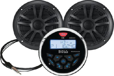 Boss Audio MCKGB350B6 Bluetooth<sup>&reg;</sup> Black In-Dash Gauge Receiver Package w/ 6-1/2" Black Marine Speakers
