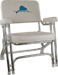 Springfield 1080021EMB Deck Folding Chair: White w/Embroidered Back