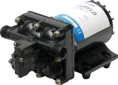 Shurflo 4128-110-E04 Aqua King II Black 30 PSI 12V 2 GPM 3.5 Amp Automatic Fresh Water Pump 8 1/8" x 5" x 4 1/8"