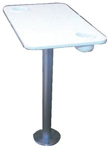 Garelick EEz-in 75349 Stowable Pedestal System (Includes 28" x 15" White Polymer Rectangular Table Top w/Two Recessed Cup Holders: Pedestal and Base)
