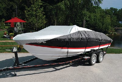 Taylor Heavy Duty Polyester Two-Tone Color Fabric BoatGuard Eclipse Boat Cover With Storage Bag: Tie-Down Straps and Support Pole