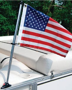 Taylor 3/4" Anodized Aluminum Pontoon Flag Pole 30" With Black Nylon Mount and U.S. Flag 16" x 24"