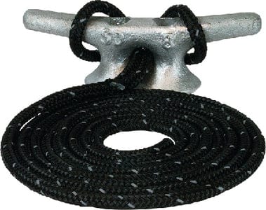 Sea Dog 302116020BK1 Premium Double Braided Nylon Dock Line: 5/8" x 15': Black w/Reflective Tracer