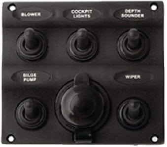 SeaDog 4246051 Water Resistant Switch Panel w/5 Toggle Switches: 12V Power Socket & Inline Fuse Holders & Decal Sheet