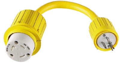 Hubbell HBL104 Yellow Watertight 30A 125V Locking Female to 15A 125V Straight Blade Male Adapter