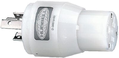 Hubbell HBL21CM29 White 15A/20A 125V Straight Blade Female Plug to 20A 125V Twist Lock Locking Male Adapter