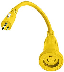 Hubbell HBL61CM22 Yellow 30A 125V Twist Lock Female to 15A 125V/250V Twist Lock Male Adapter