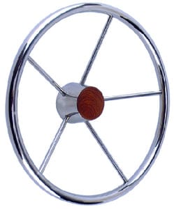 Seachoice 5 Spoke 15" Stainless Steel Destroyer Steering Wheel With Genuine Teak Cap