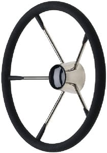 Seachoice 5 Spoke 15" Stainless Steel Destroyer Steering Wheel With Permanent Foam Grip & Black Center Cap