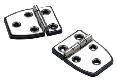 SeaChoice 50-34351 (2) 2-1/4" x 1-1/2" Polished Stainless Steel 3/4" Short Side Hinges with Black Nylon Base Plate