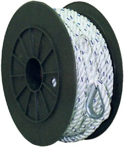 Premium 3-Strand Twisted Nylon Anchor Line<BR>White With Blue Tracer: 3/8" x 150'