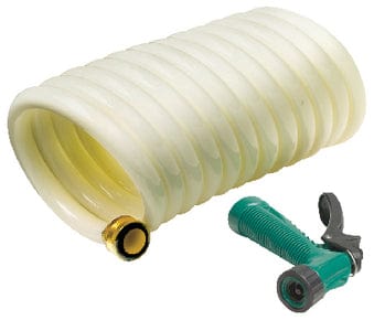 Seachoice 25' White Poly Coiled Washdown Hose With Sprayer