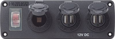 Blue Sea Systems 4365 Water-Resistant USB Accessory Panel: w/12V Socket: 2 x 2.1A Dual USB Charger