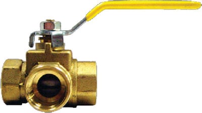 Fairview 2101B 3-Way Brass Ball Valve: 1/4" IPS