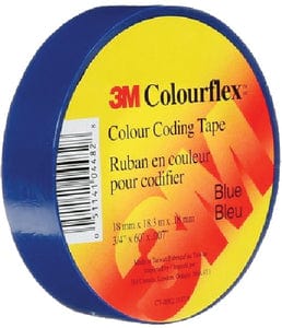 3M Colourflex&trade; Coloured Vinyl Electrical Tape: 18mm x 18.3m: Blue: 40/case