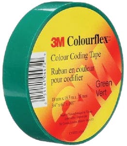 3M Colourflex&trade; Coloured Vinyl Electrical Tape: 18mm x 18.3m: Green: 40/case