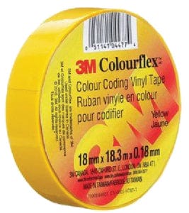 3M Colourflex&trade; Coloured Vinyl Electrical Tape: 18mm x 18.3m: Yellow: 40/case