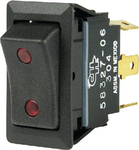 BEP 1001715 Rocker Switch: On-Off-On: SPDT: 1/4" Blade Terminals: Illuminated Red (2 positions)