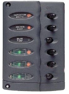 Marinco Contour Switch Panel Includes 6 Switches and 3 Inline Fuse Holders
