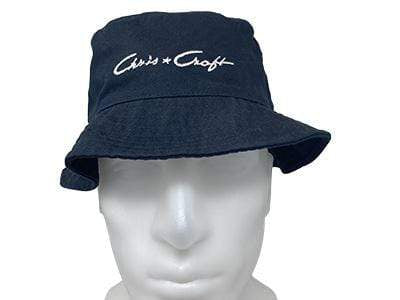 Wooden Boat Hat for Sale - Chris-Craft - Ladies Wide Brim Bucket Hat - Blue with White Post-War Script